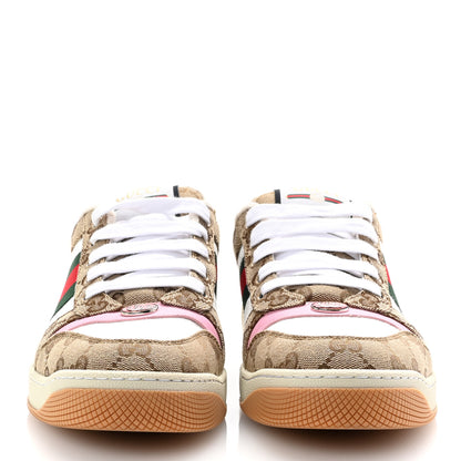 Gucci Lame GG Monogram Nubuck Web Screener Sneakers 41 Beige Ebony Pink 3 of 11