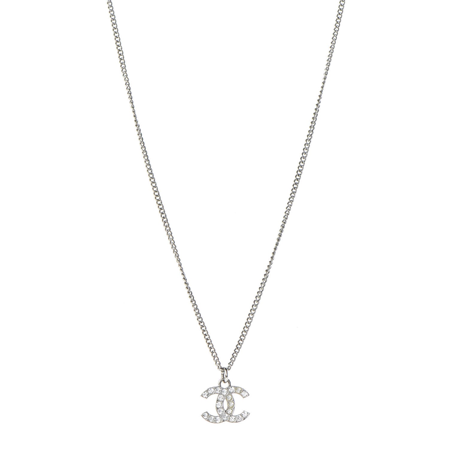 Chanel Crystal Timeless CC Necklace Silver 1 of 7