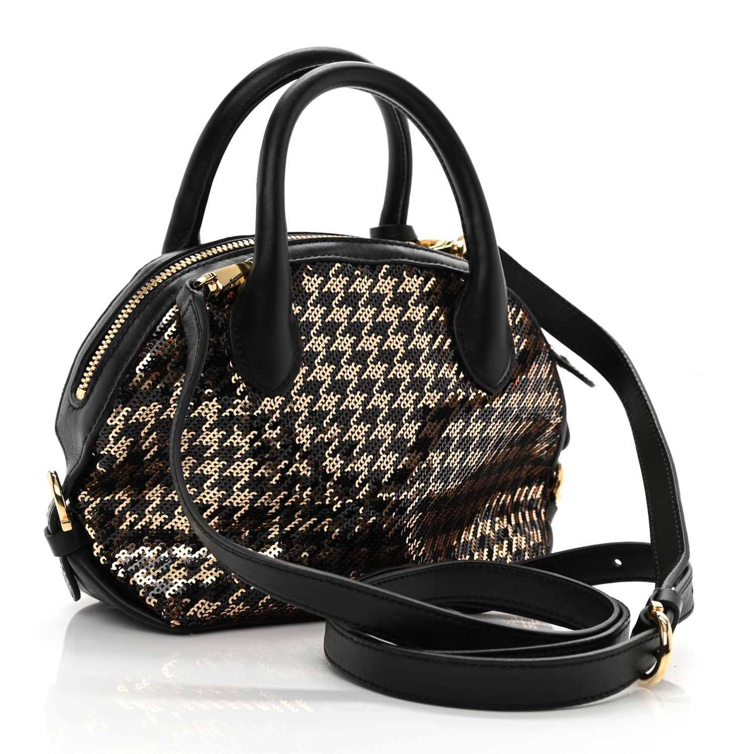 Salvatore Ferragamo Calfskin Sequin Small Fiamma Bag Black Gold 3 of 11