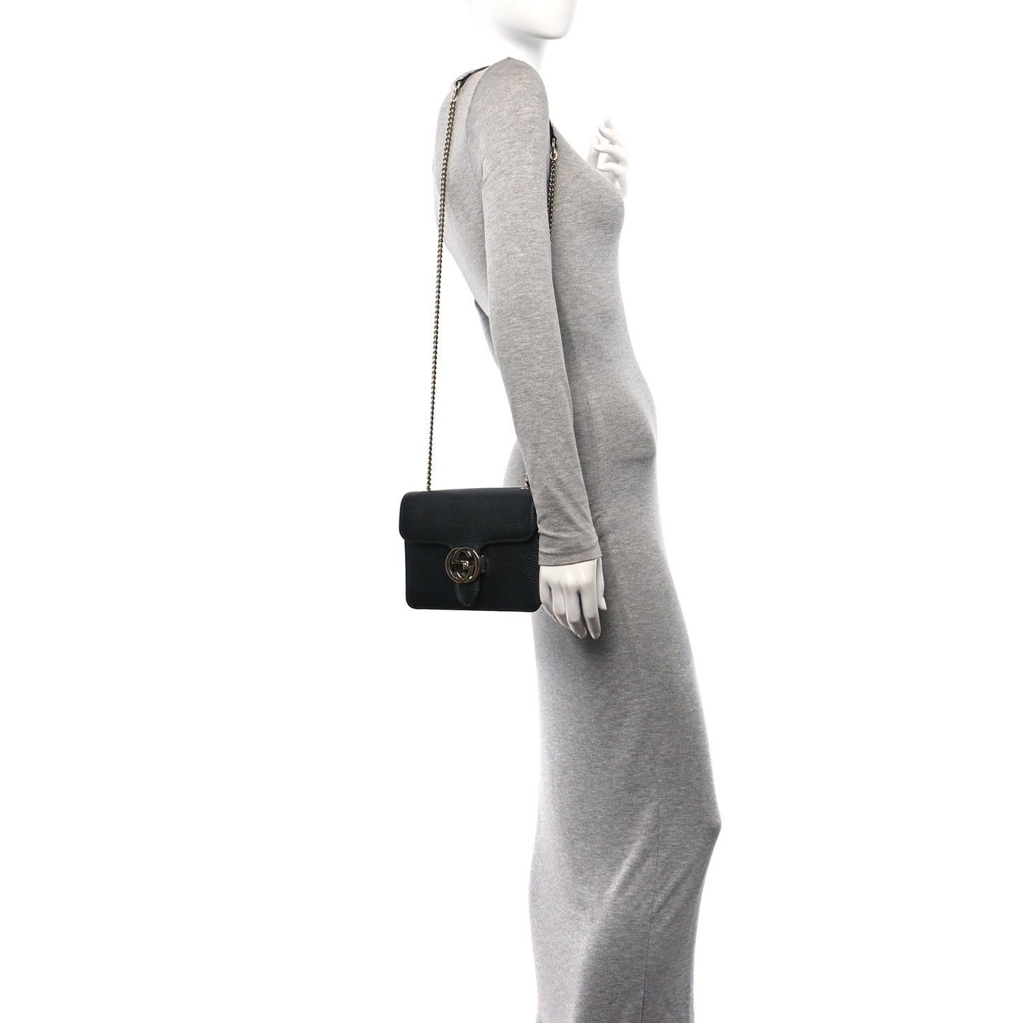 Dollar Calfskin Small Interlocking G Shoulder Bag Black