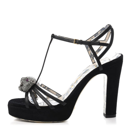 Gucci Velvet Malaga Kid Elias T-Strap Platform High Heel Sandals 37 Black 1 of 9