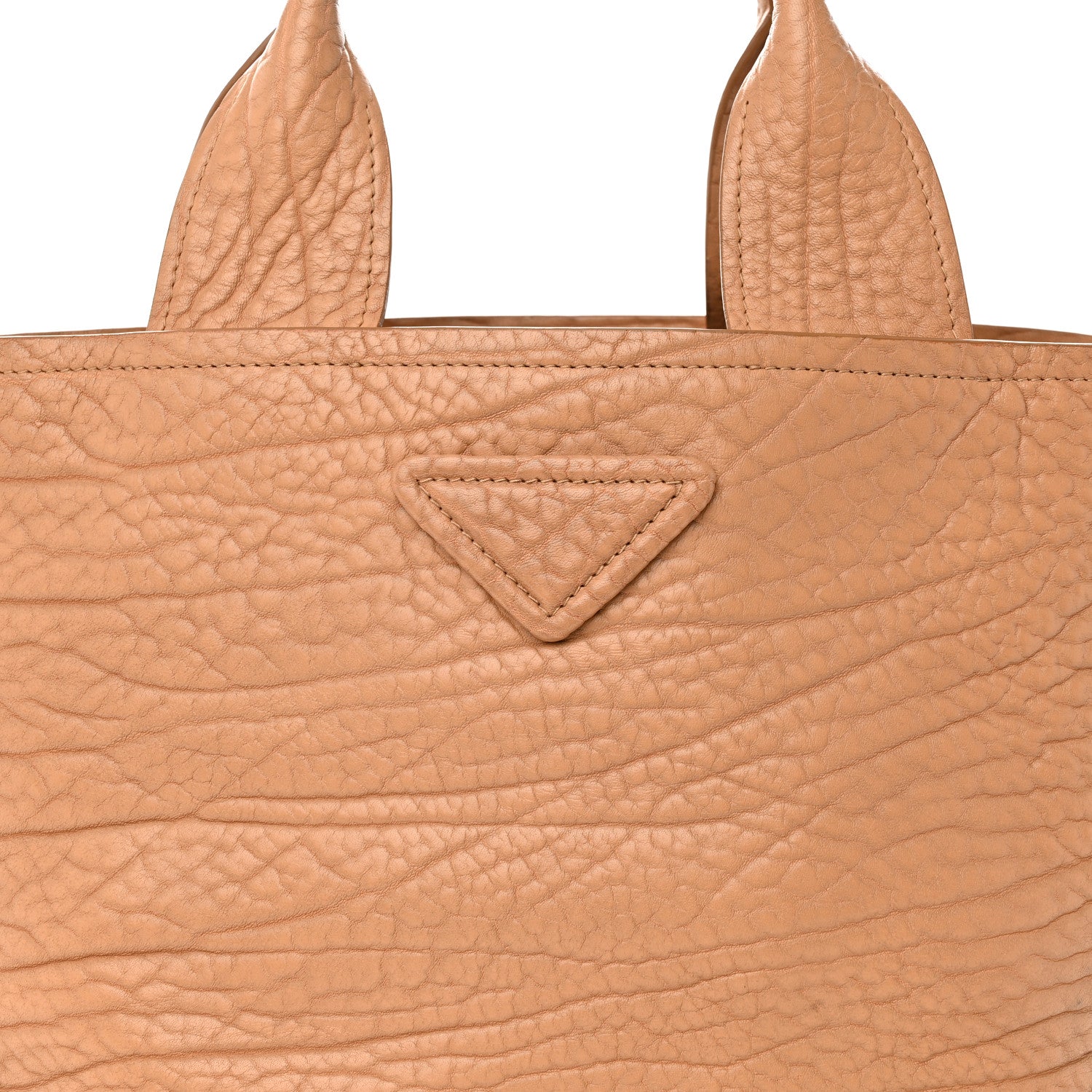 Prada Stamped Calfskin Logo Patch Top Handle Tote Natural 8 of 15
