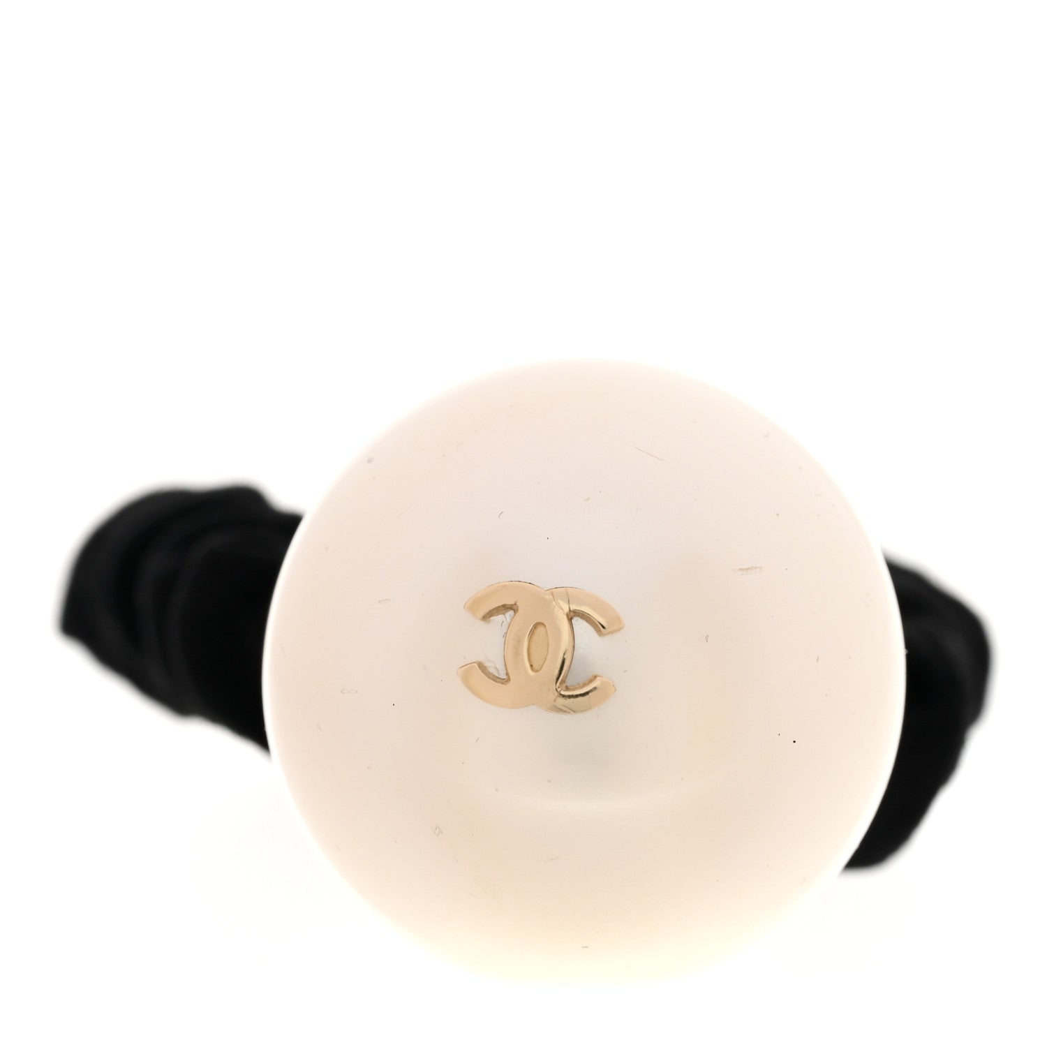 Chanel Pearl CC Hair Tie Black Gold Pearly White 1 of 6