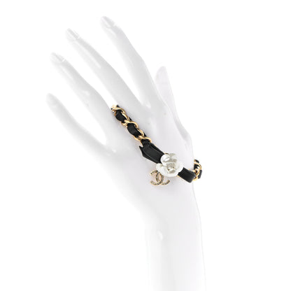 Chanel Metal Calfskin Crystal Chain 90's Camellia Bracelet Black Gold 2 of 6