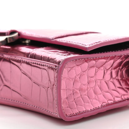 Balenciaga Metallic Shiny Calfskin Crocodile Embossed Hourglass Chain Bag Pink 9 of 9