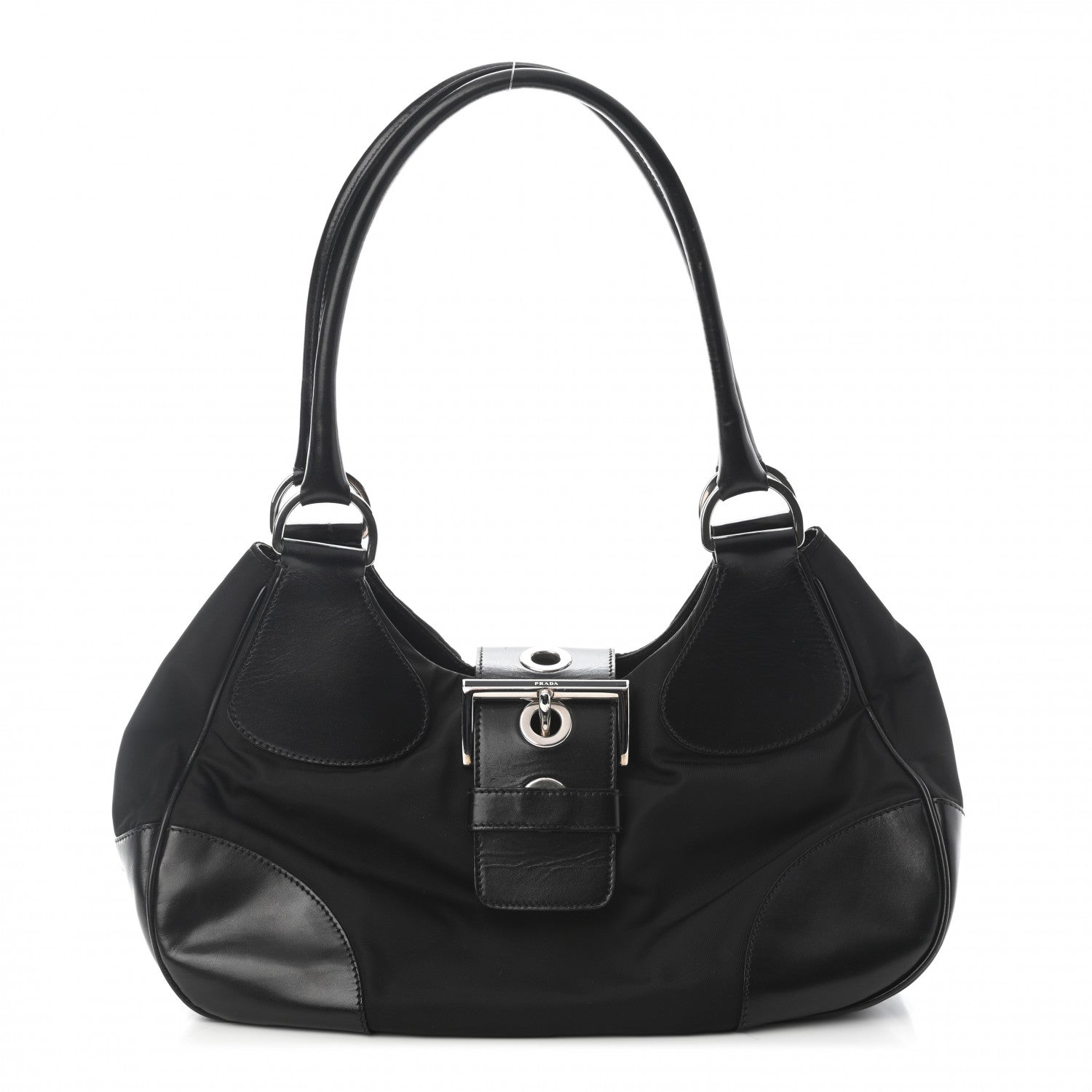 Prada Nylon Calfskin Buckle Shoulder Bag Black 1 of 14