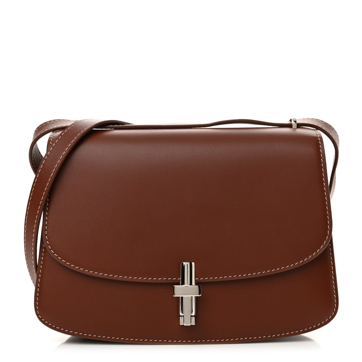 The Row Polished Saddle Calfskin The Sofia 8.75 Crossbody Cherry Wood 1 of 10