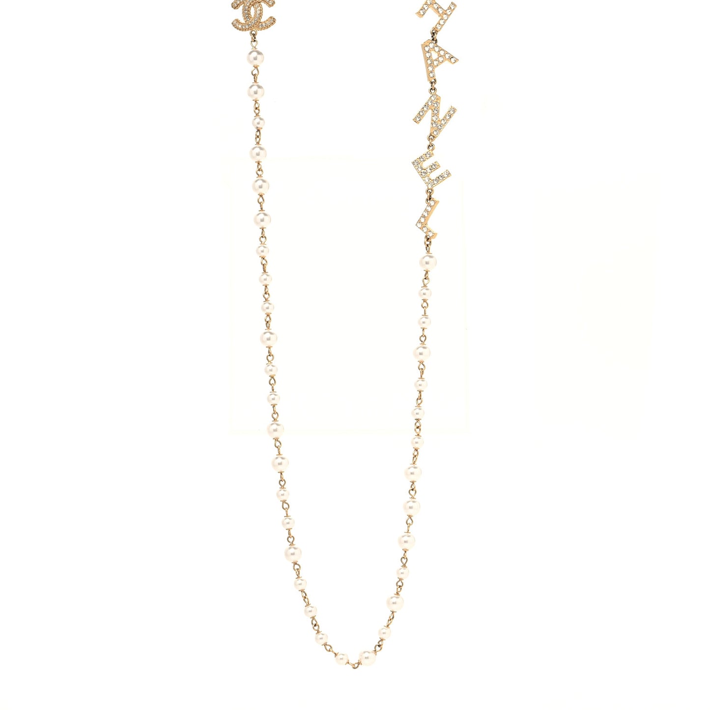 Metal Crystal Pearl 90's Icon Logo Necklace Gold