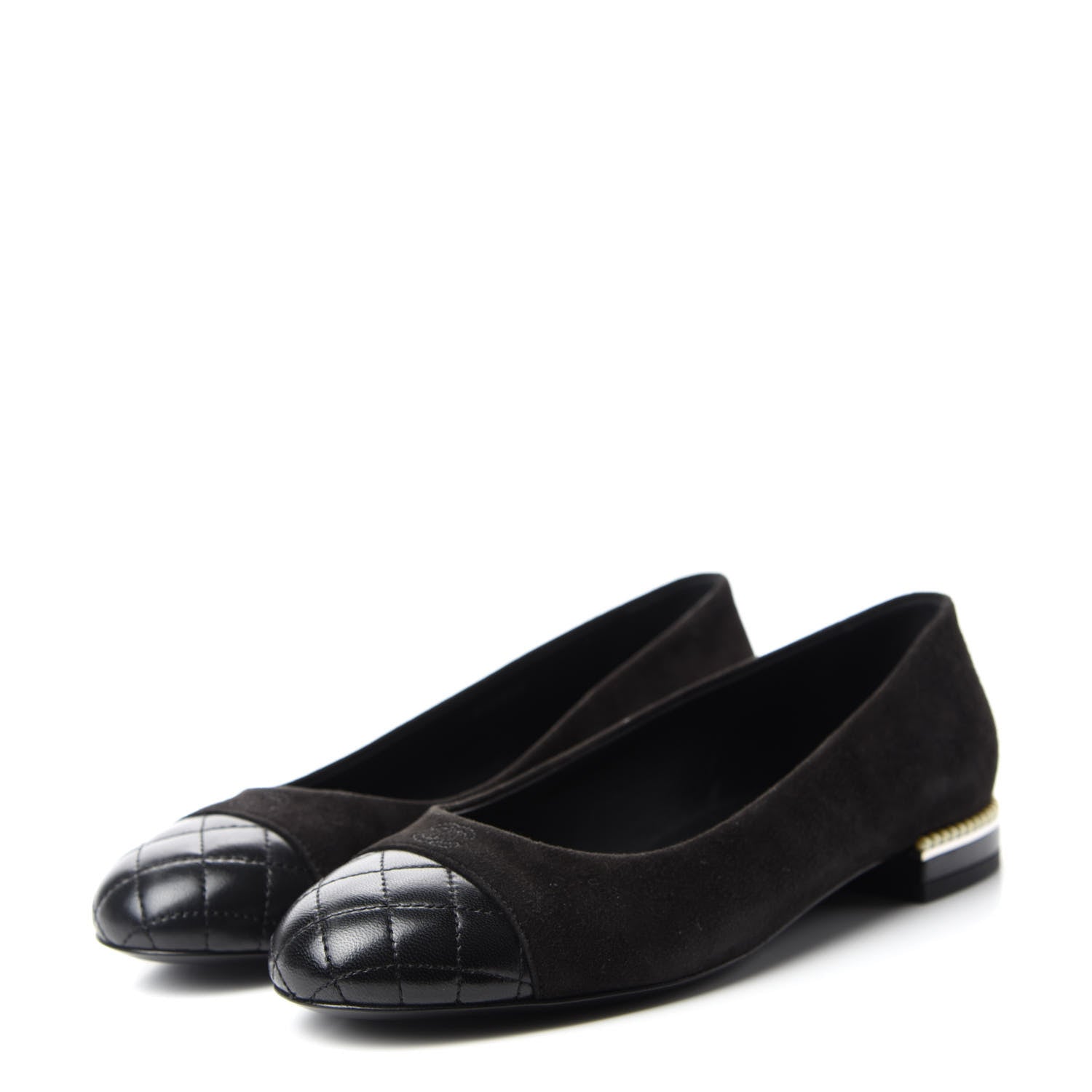 Chanel Suede Lambskin Quilted Pearl CC Cap Toe Ballerina Flats 36.5 Black 3 of 9