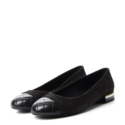 Chanel Suede Lambskin Quilted Pearl CC Cap Toe Ballerina Flats 36.5 Black 3 of 9