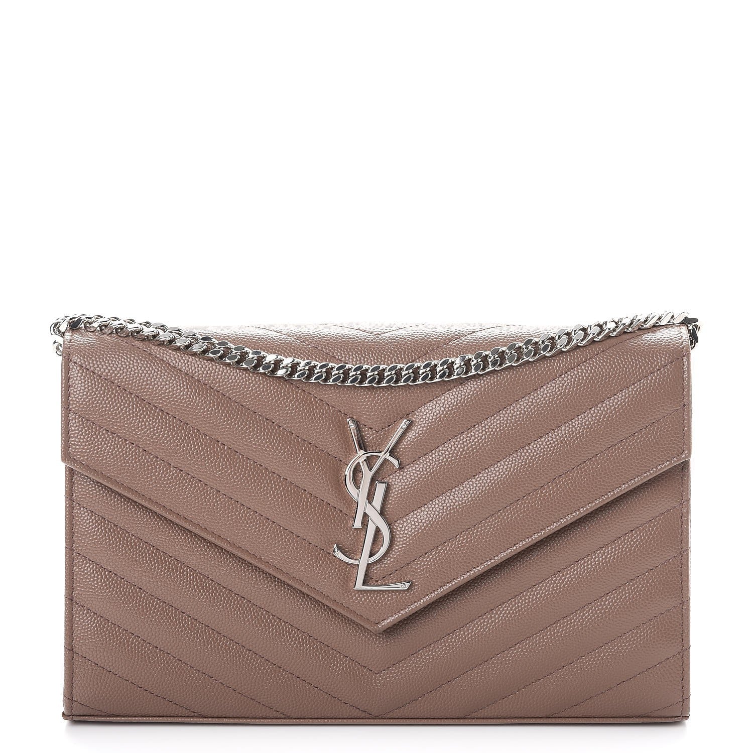 Saint Laurent Grain De Poudre Matelasse Chevron Monogram Chain Wallet Fard 1 of 13