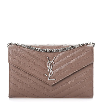 Saint Laurent Grain De Poudre Matelasse Chevron Monogram Chain Wallet Fard 1 of 13