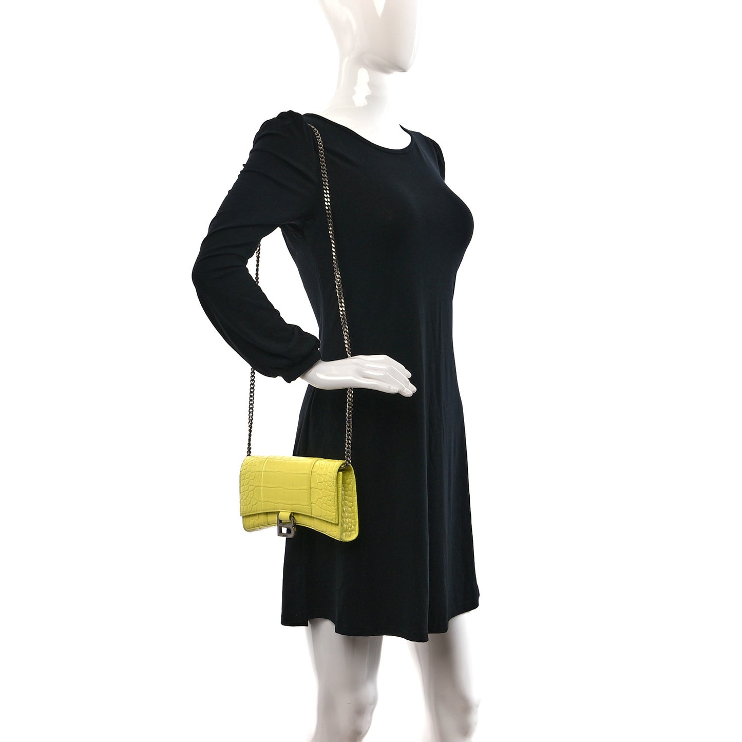 Shiny Calfskin Crocodile Embossed Hourglass Chain Bag Light Yellow