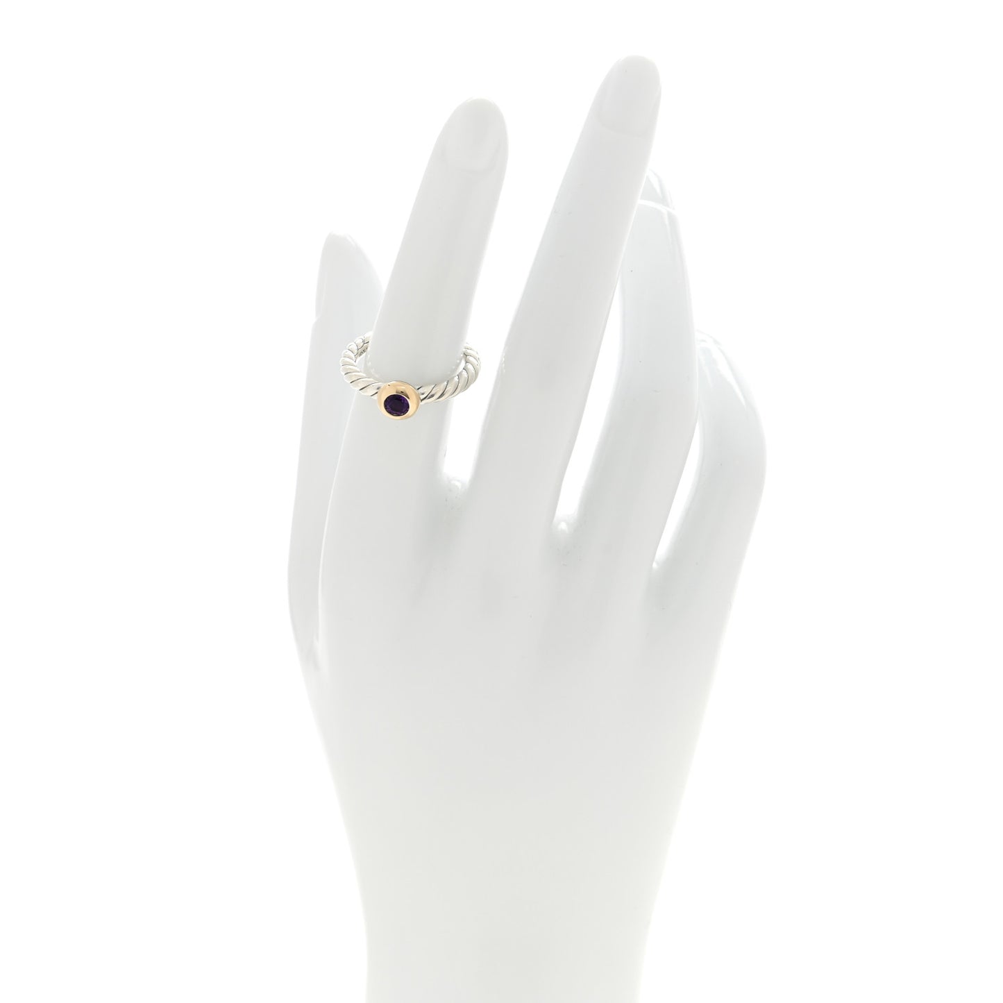 Sterling Silver 14K Yellow Gold Amethyst Petite Cable Ring