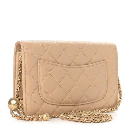 Chanel Lambskin Quilted CC Pearl Crush Wallet on Chain WOC Beige 3 of 10