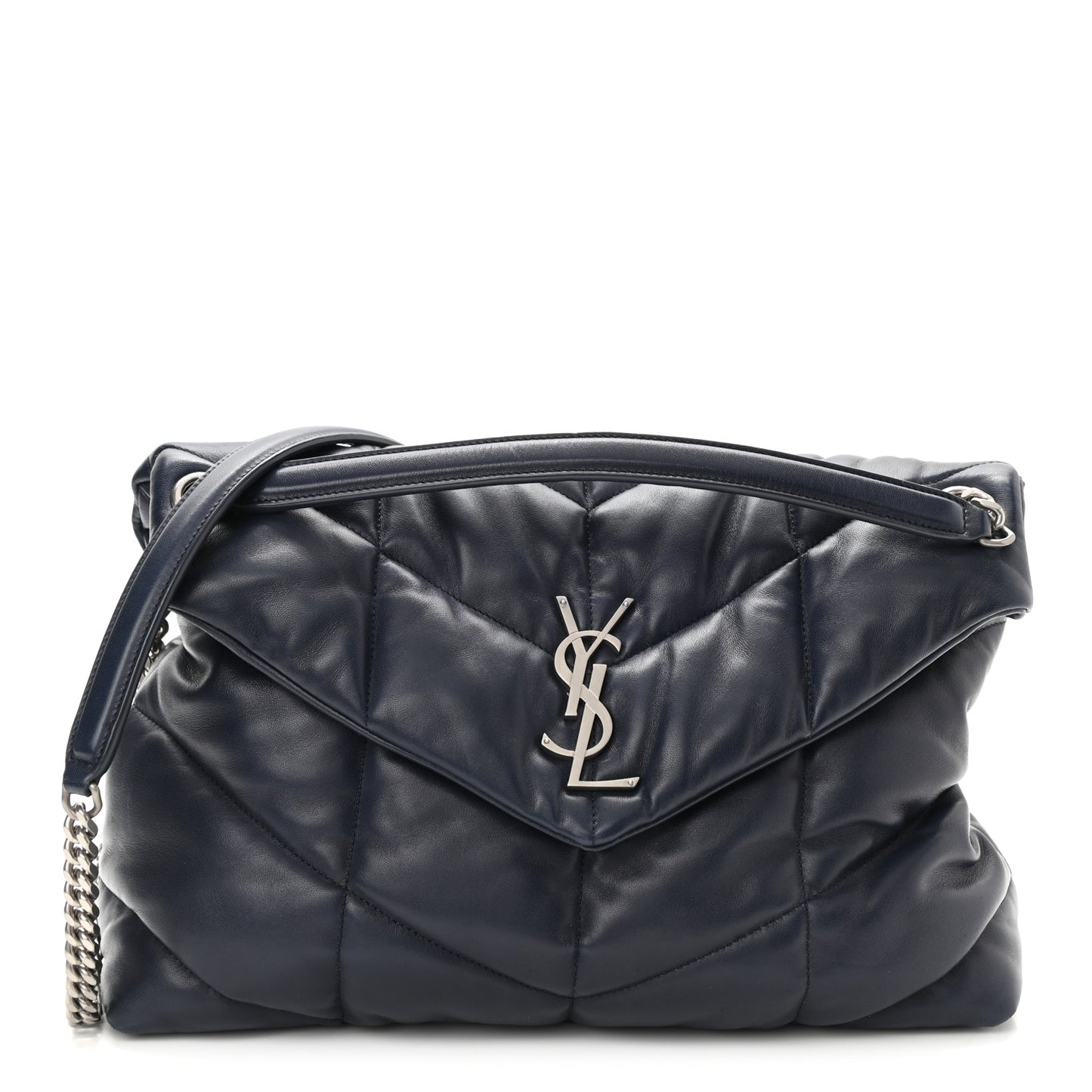Lambskin Quilted Medium Loulou Puffer Monogram Chain Satchel Navy