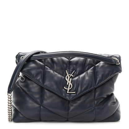 Saint Laurent Lambskin Quilted Medium Loulou Puffer Monogram Chain Satchel Navy 1 of 9
