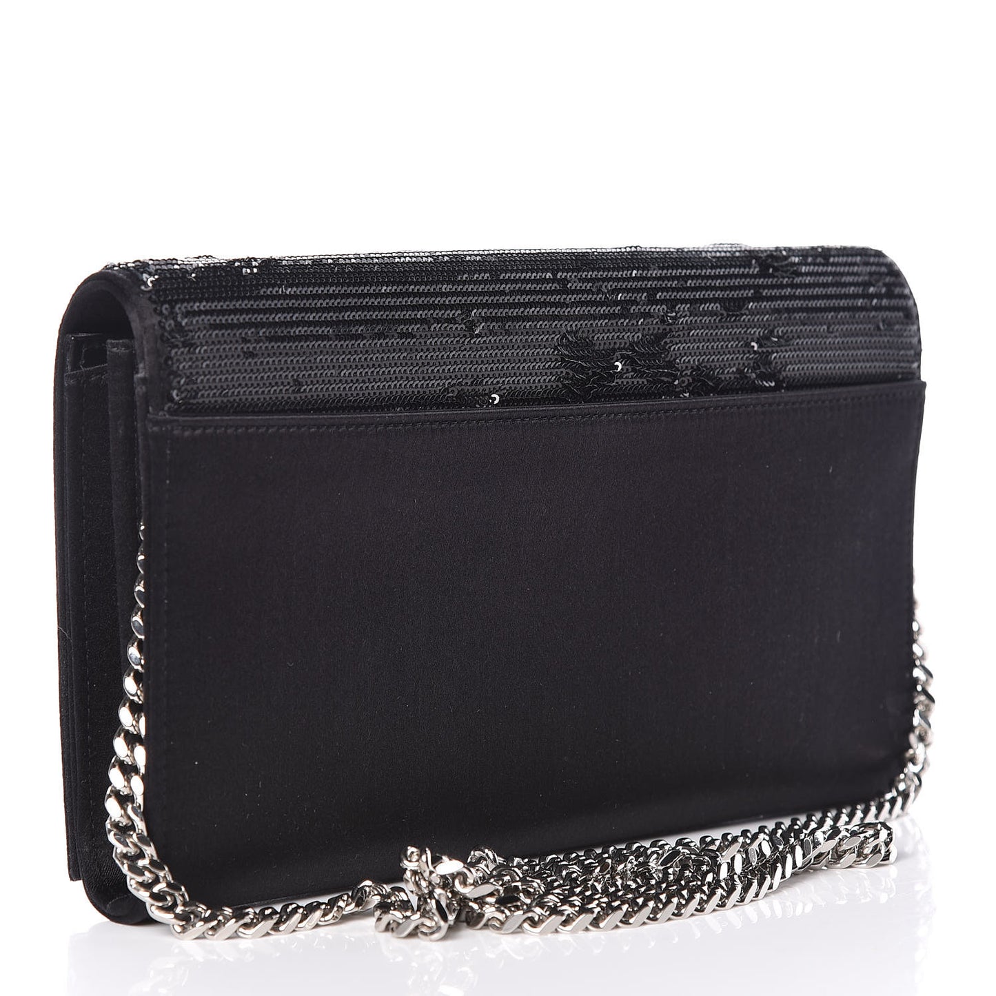 Sequin Flip Monogram Chain Wallet Black
