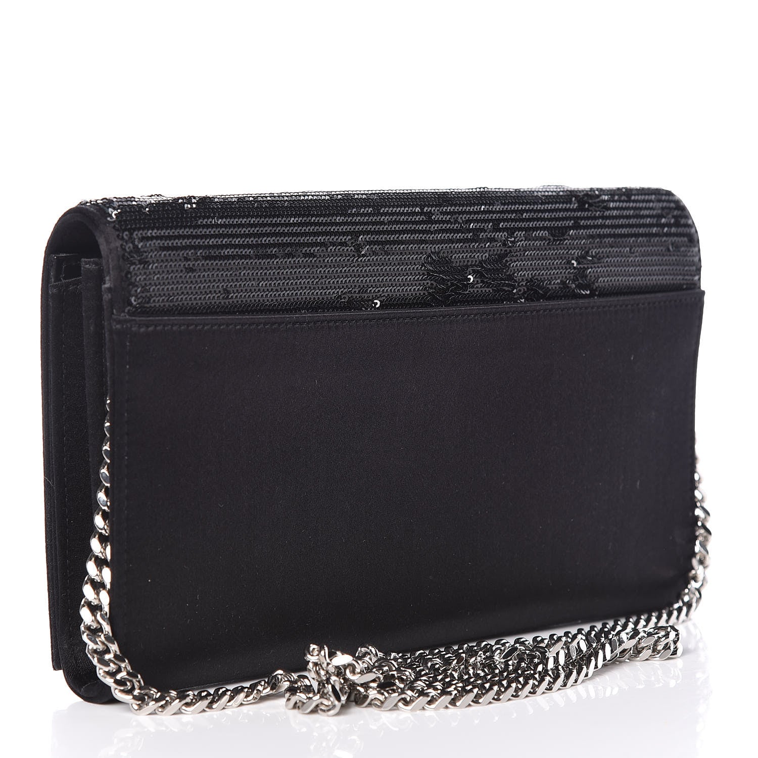Saint Laurent Sequin Flip Monogram Chain Wallet Black 3 of 11