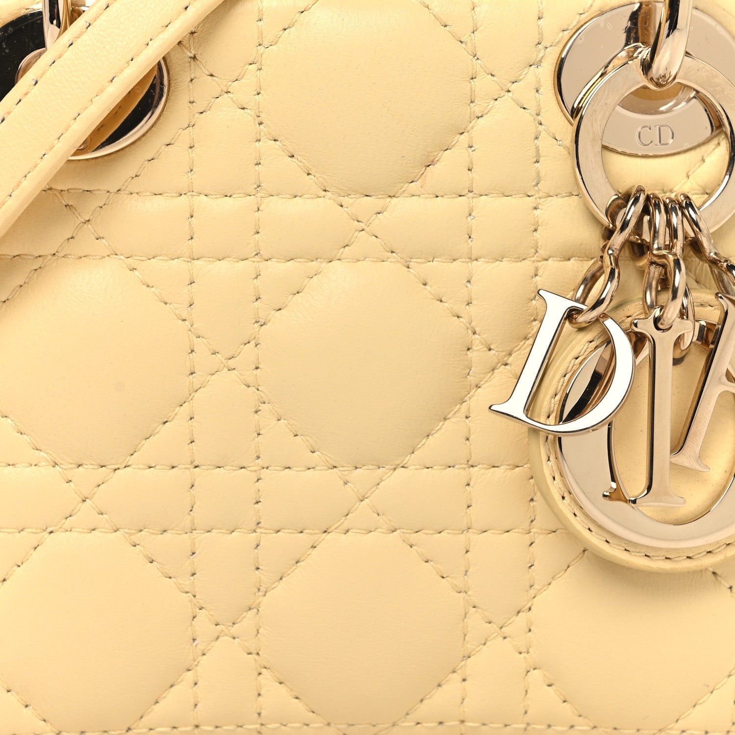 Christian Dior Lambskin Cannage Micro Lady Dior Soft Yellow 8 of 11