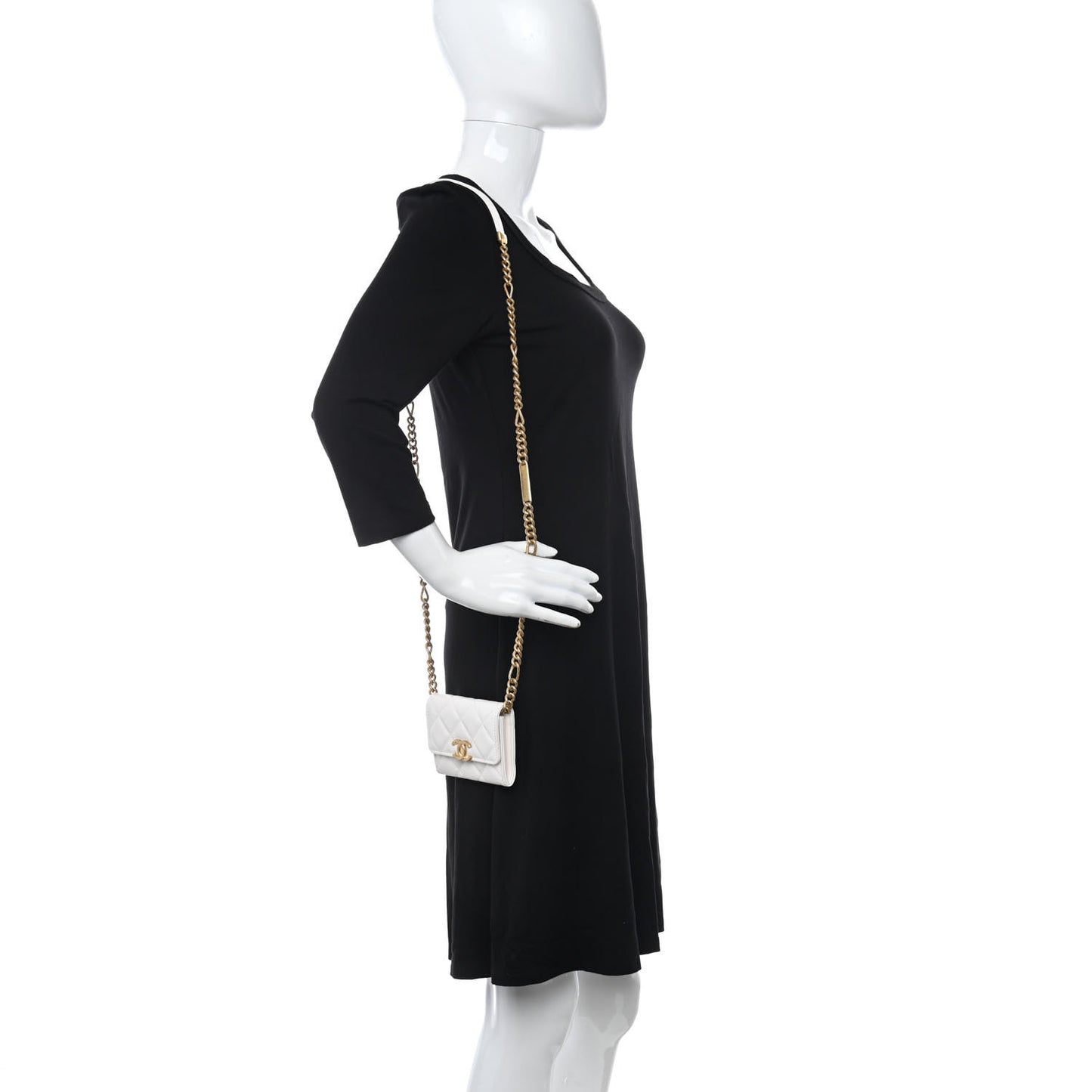 Caviar Quilted Bracelet On Chain Clutch White