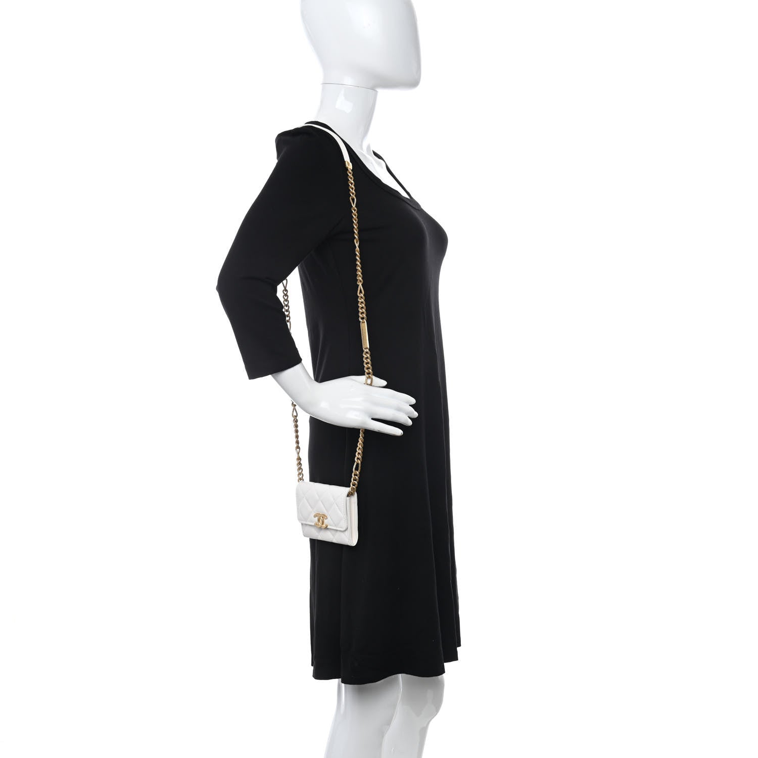 Chanel Caviar Quilted Bracelet On Chain Clutch White 2 of 13