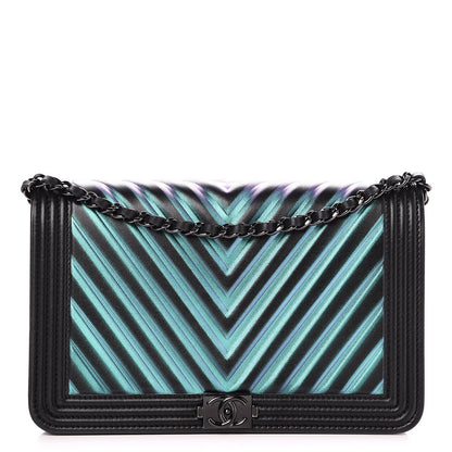 Chanel Calfskin Painted Chevron Embossed Boy Wallet On Chain WOC Black 1 of 9