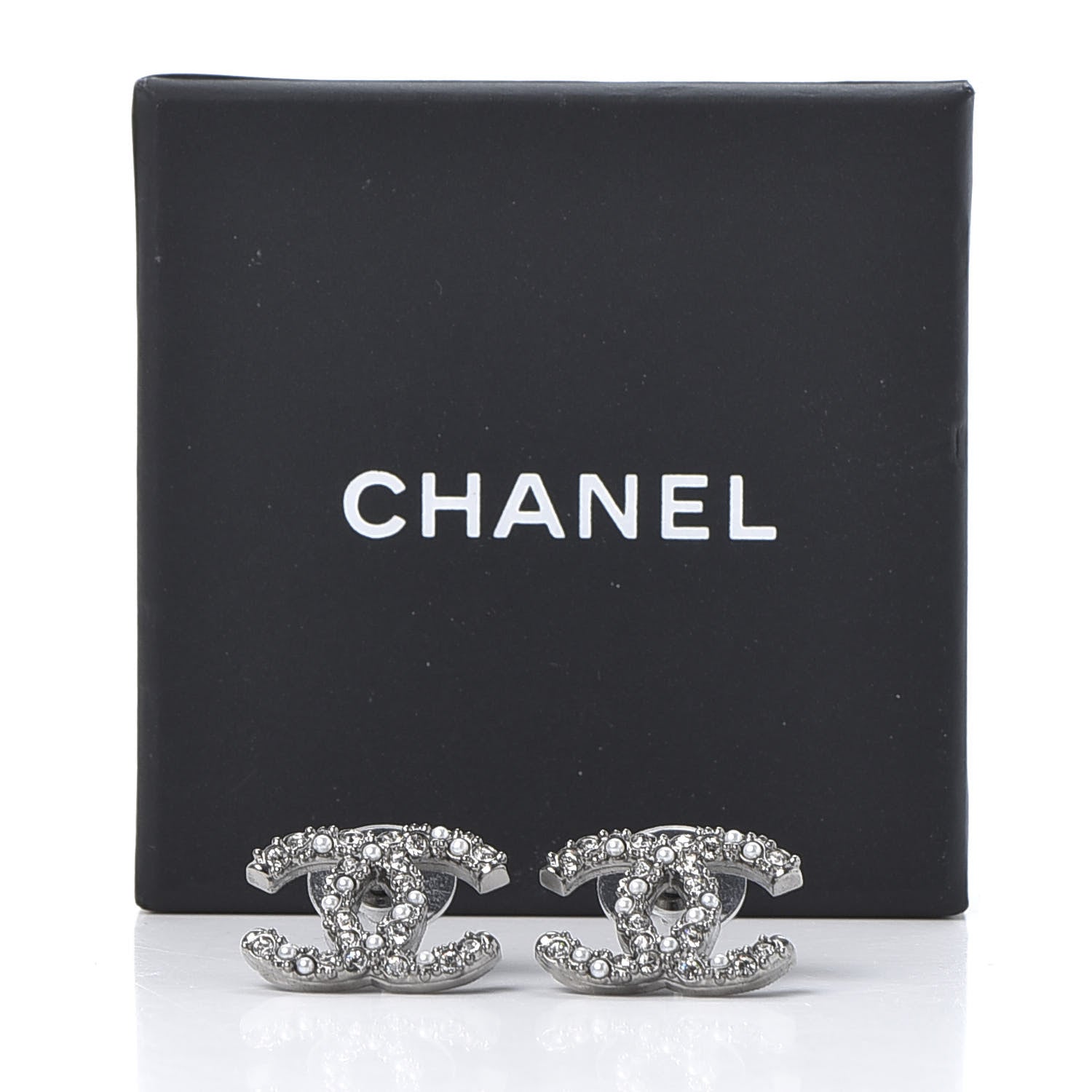 Chanel Crystal Pearl CC Earrings Silver 5 of 5
