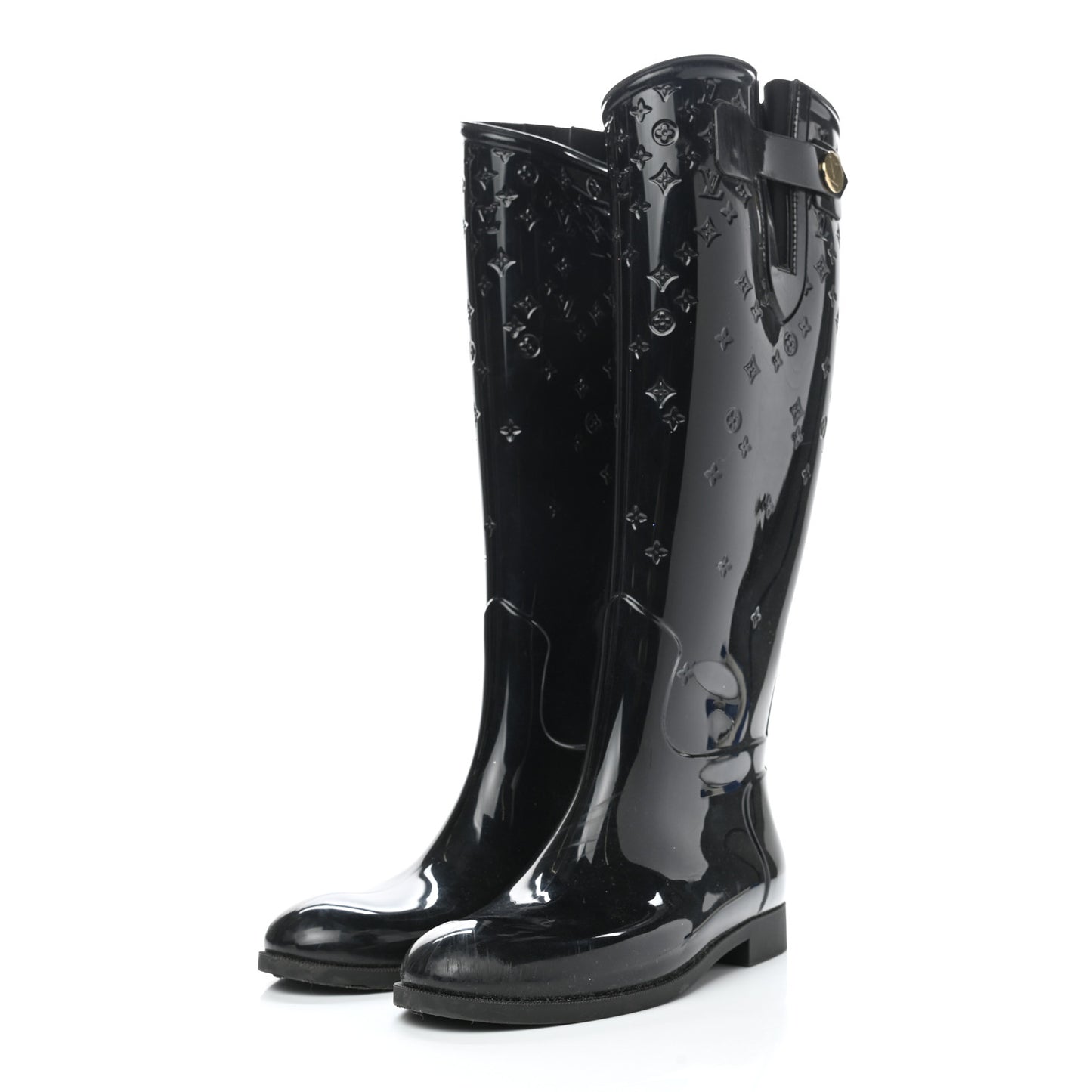 Rubber Embossed Monogram Drops High Boots 36 Black