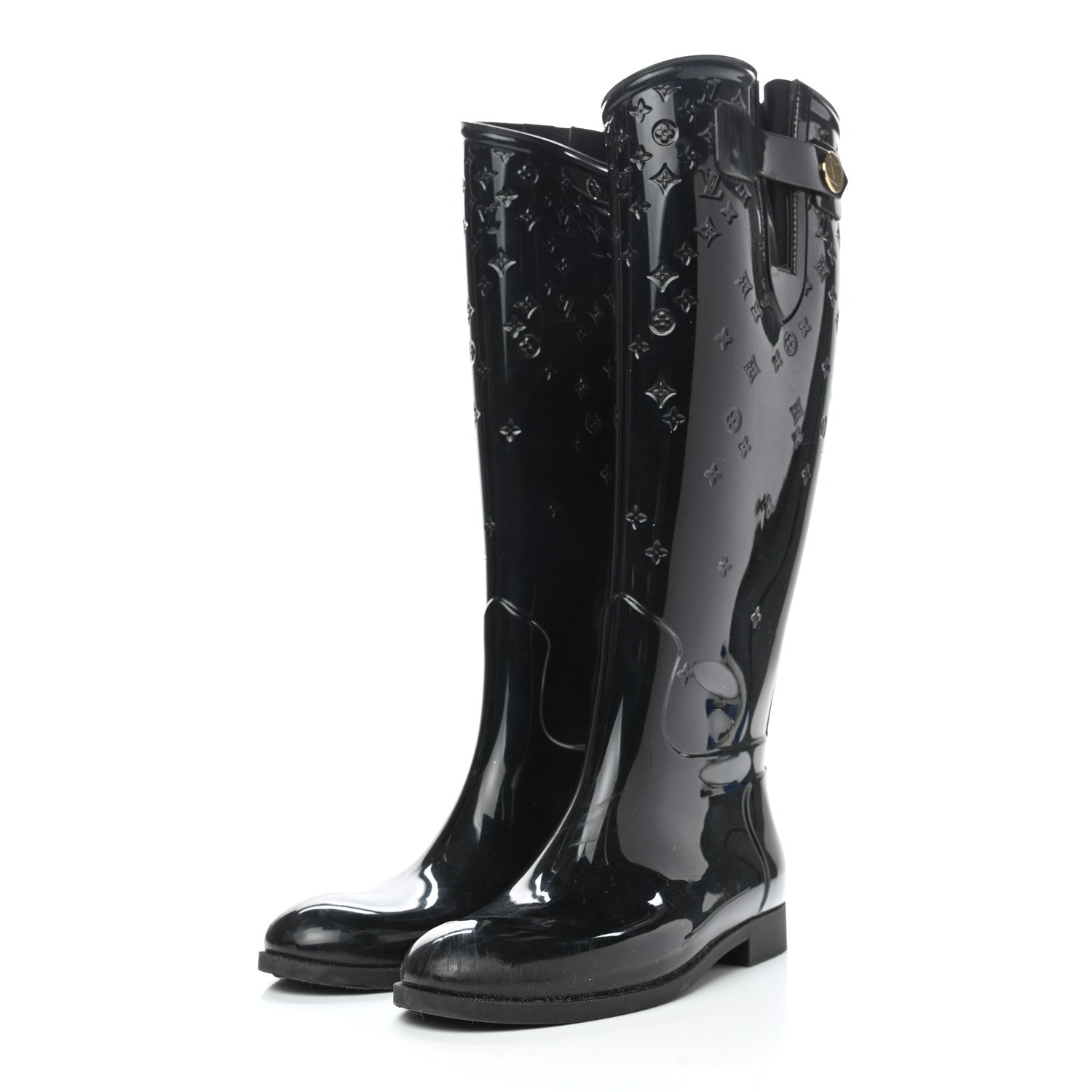 Louis Vuitton Rubber Embossed Monogram Drops High Boots 36 Black 3 of 12
