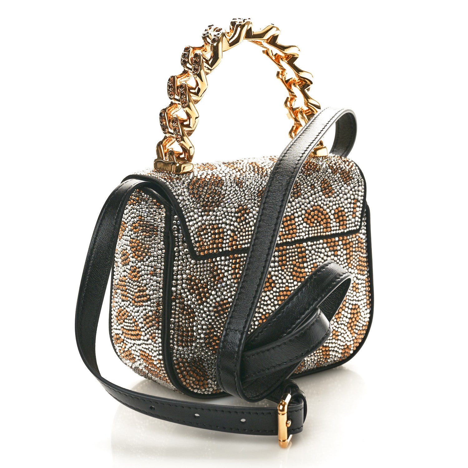 Versace Satin Crystal Studded Leopard Mini La Medusa Bag Black 3 of 9