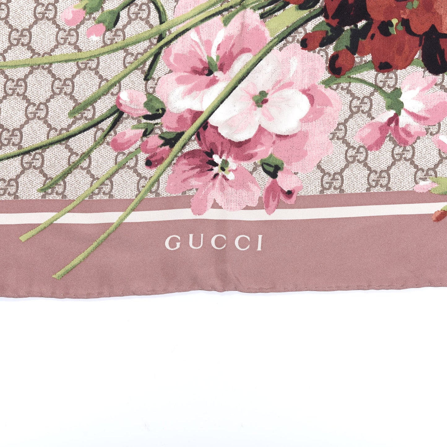 Silk Twill Monogram Folert Square Scarf Mauve Light Brown