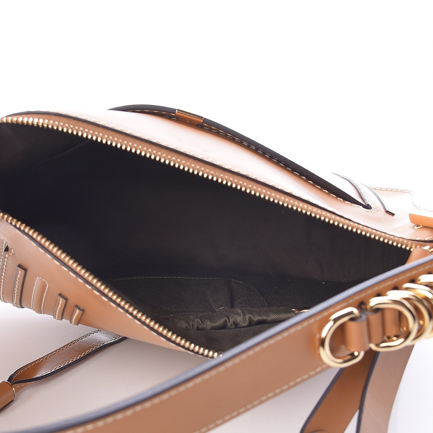 Shiny Calfskin Marcie Saddle Shoulder Bag Autumnal Brown