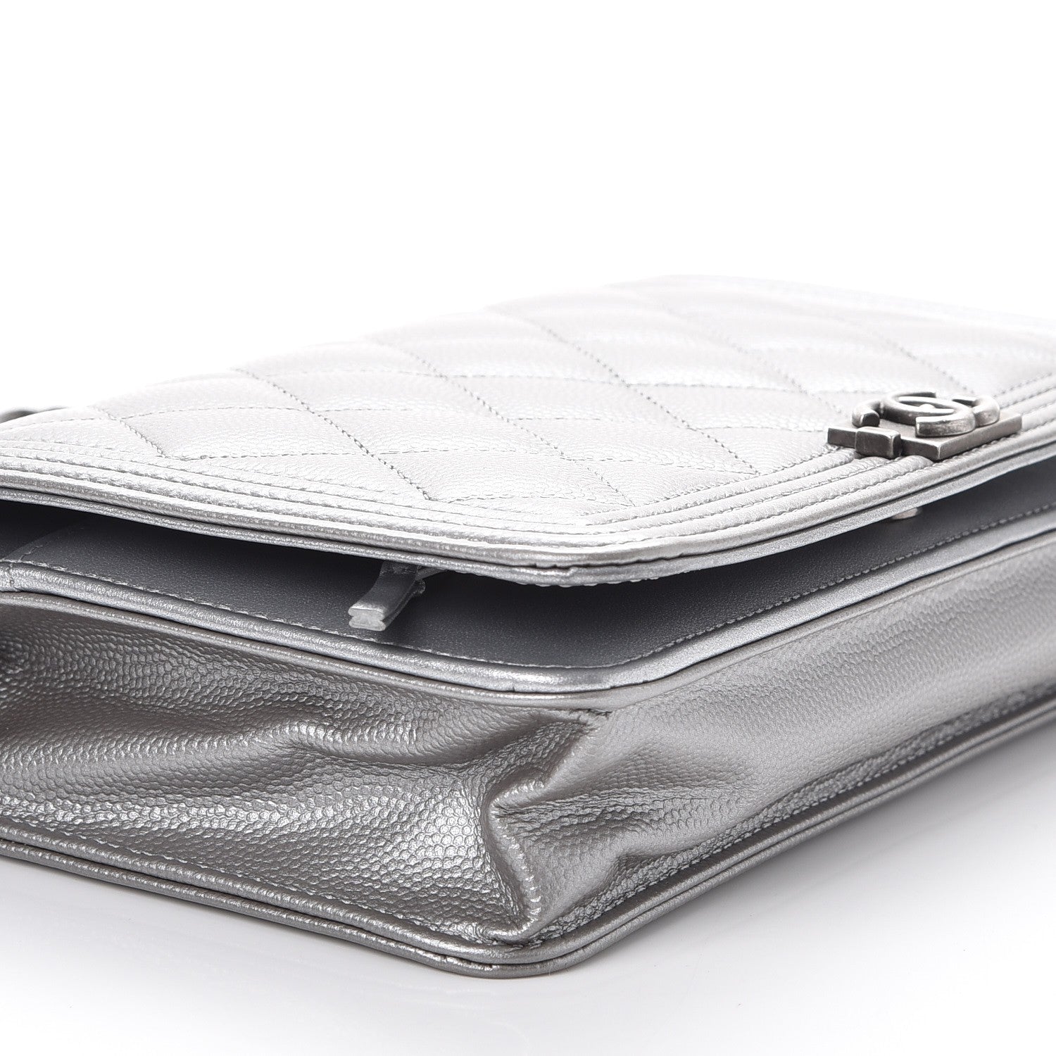 Chanel Metallic Caviar Quilted Boy Wallet On Chain WOC Silver 9 of 10
