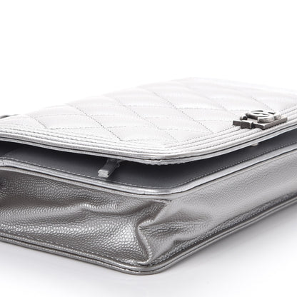 Chanel Metallic Caviar Quilted Boy Wallet On Chain WOC Silver 9 of 10