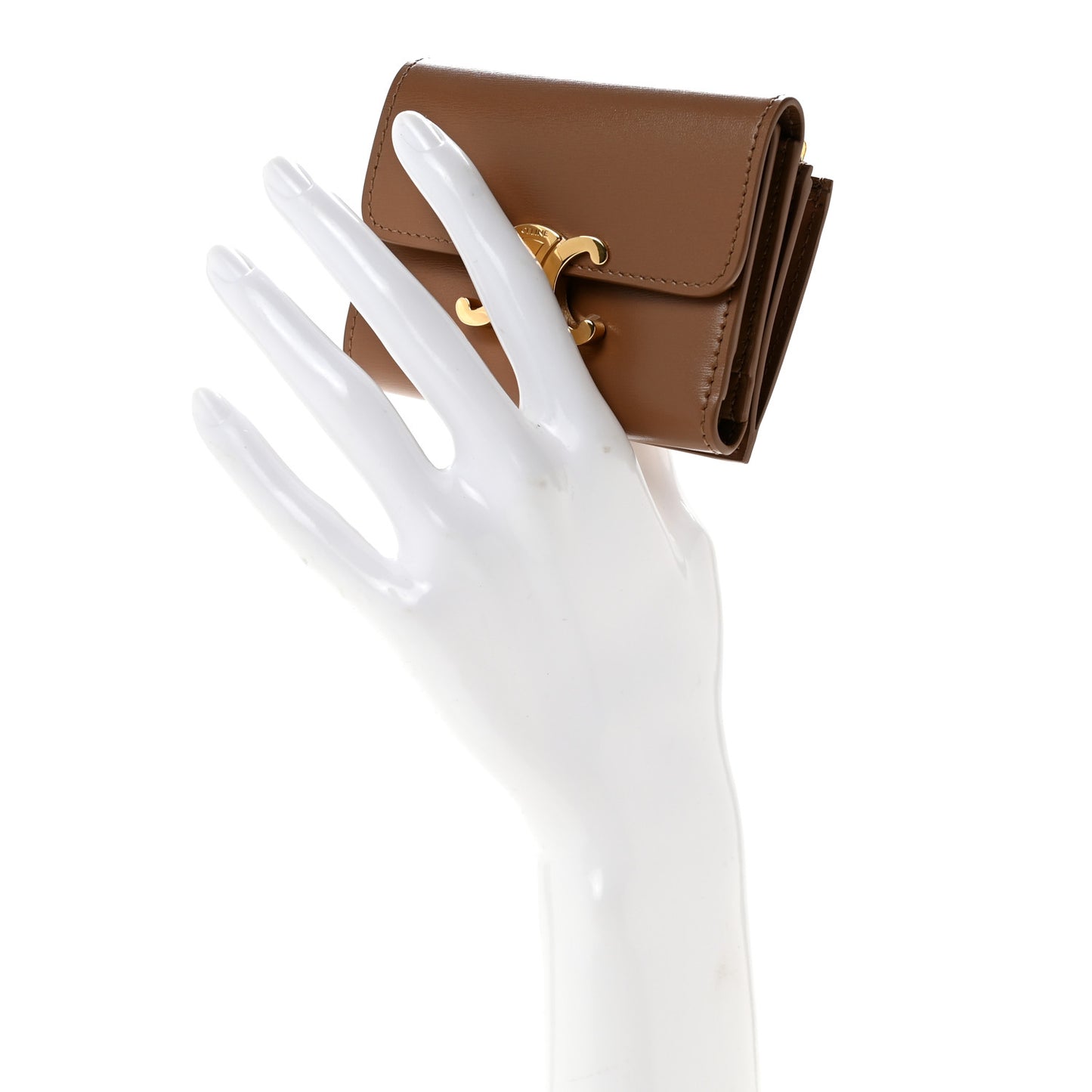 Calfskin Compact Triomphe Wallet With Coin Purse Bronze