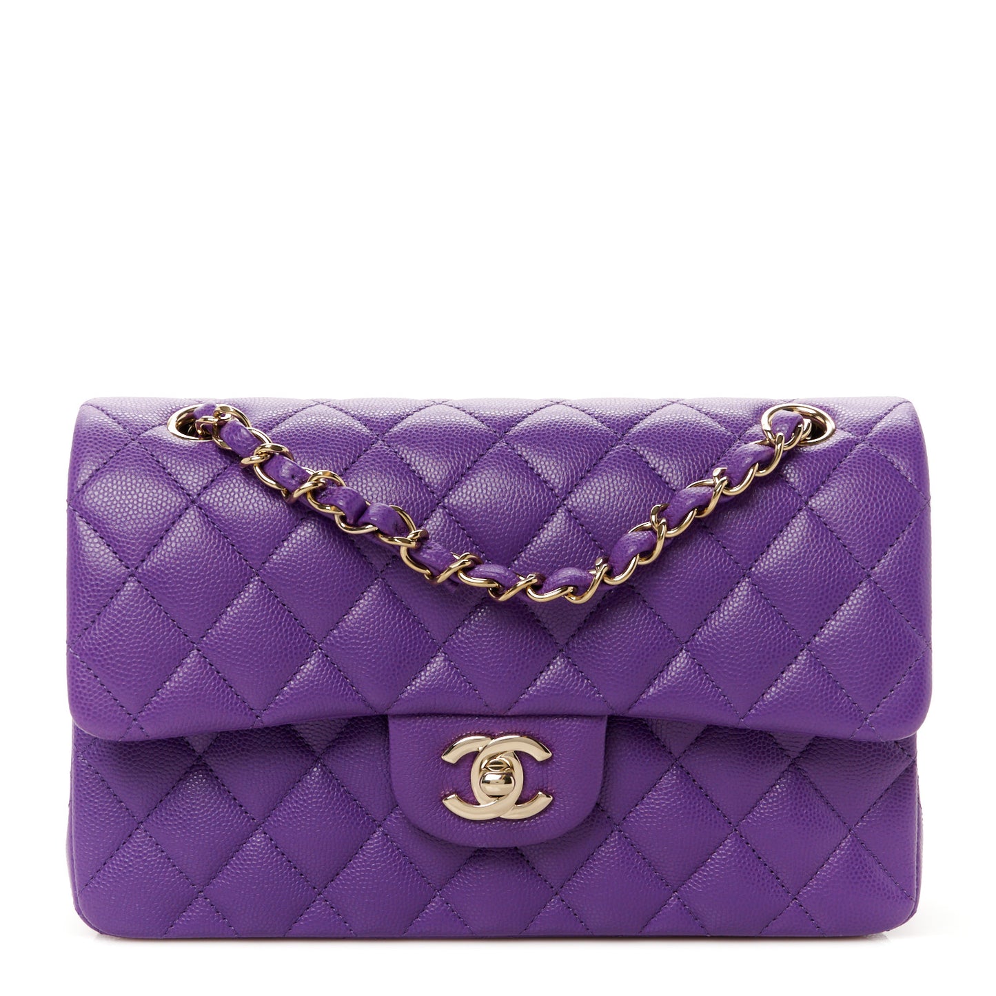 Caviar Quilted Small Double Flap Purple
