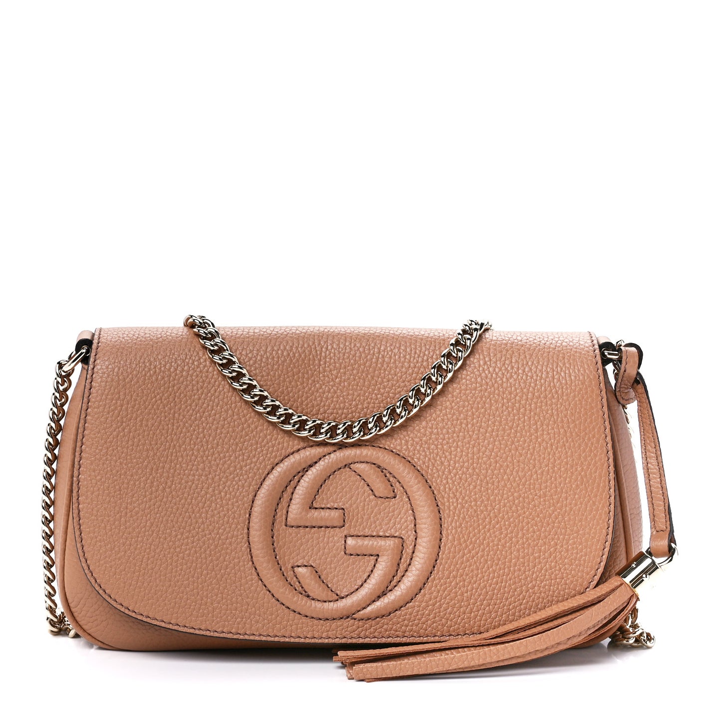 Pebbled Calfskin Medium Soho Flap Crossbody Camelia