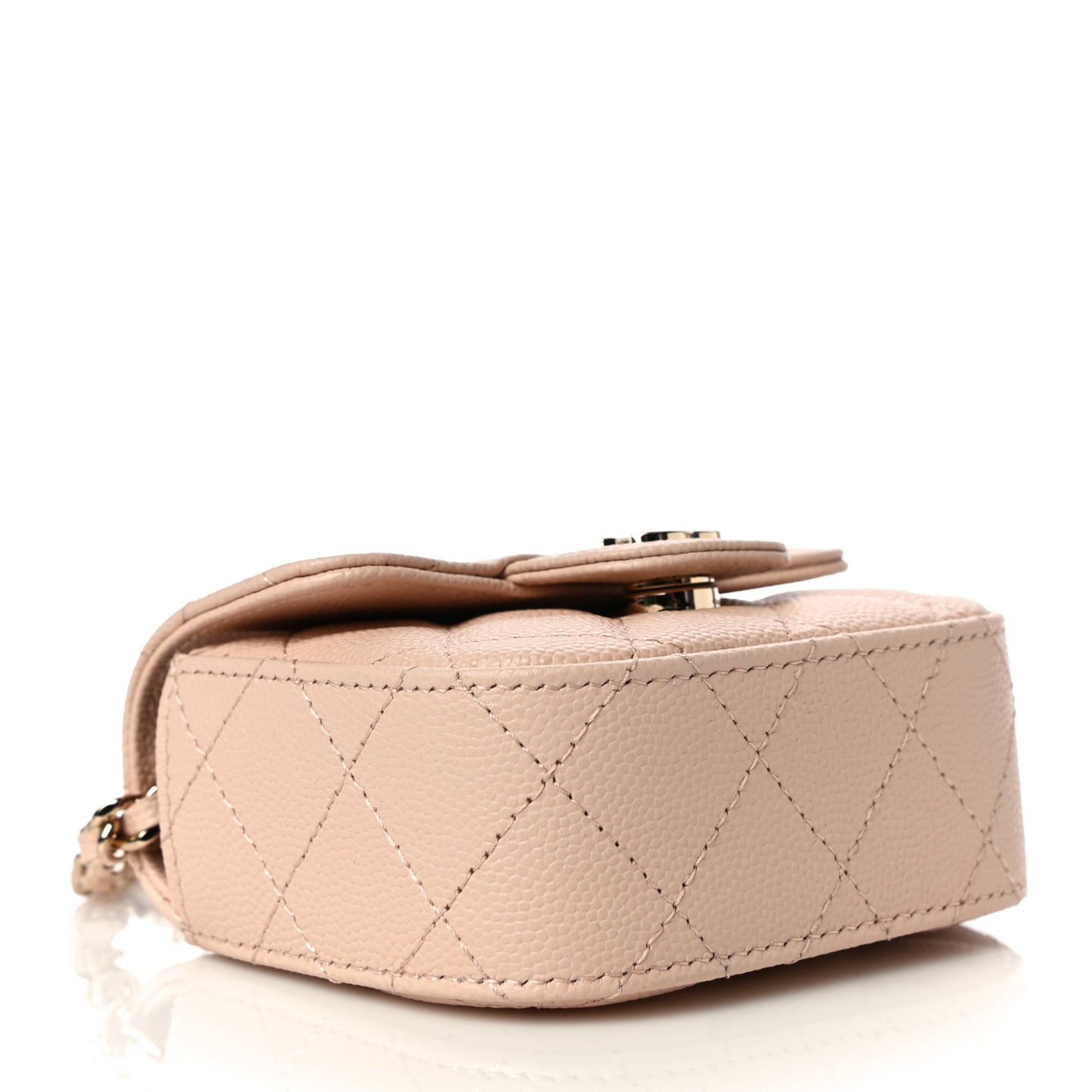 Caviar Quilted Mini Clutch With Chain Light Beige