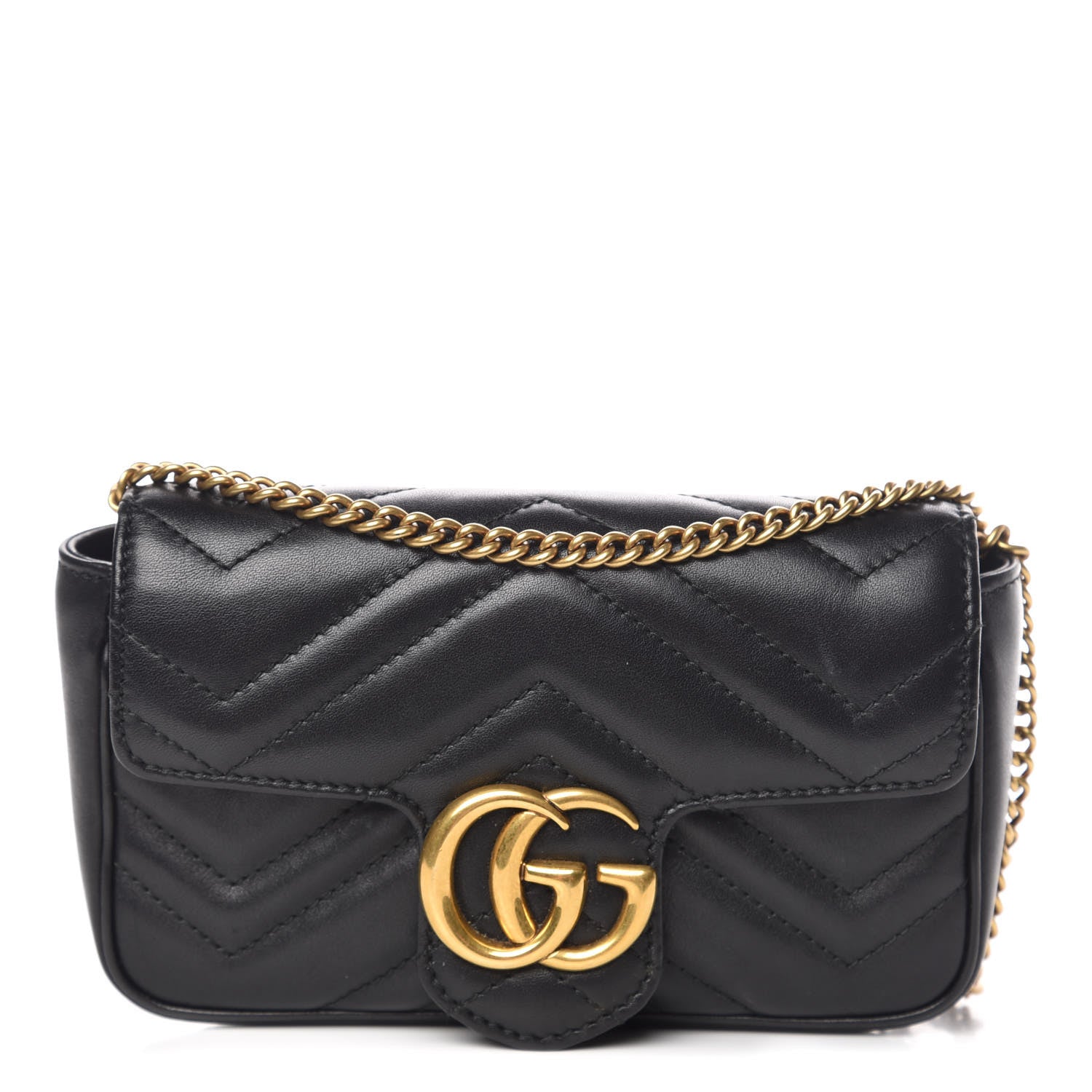 Gucci Calfskin Matelasse Super Mini GG Marmont Shoulder Bag Black 1 of 13
