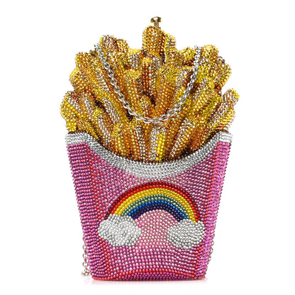 Judith Leiber Crystal Fries Rainbow Minaudiere Clutch Pink 1 of 9