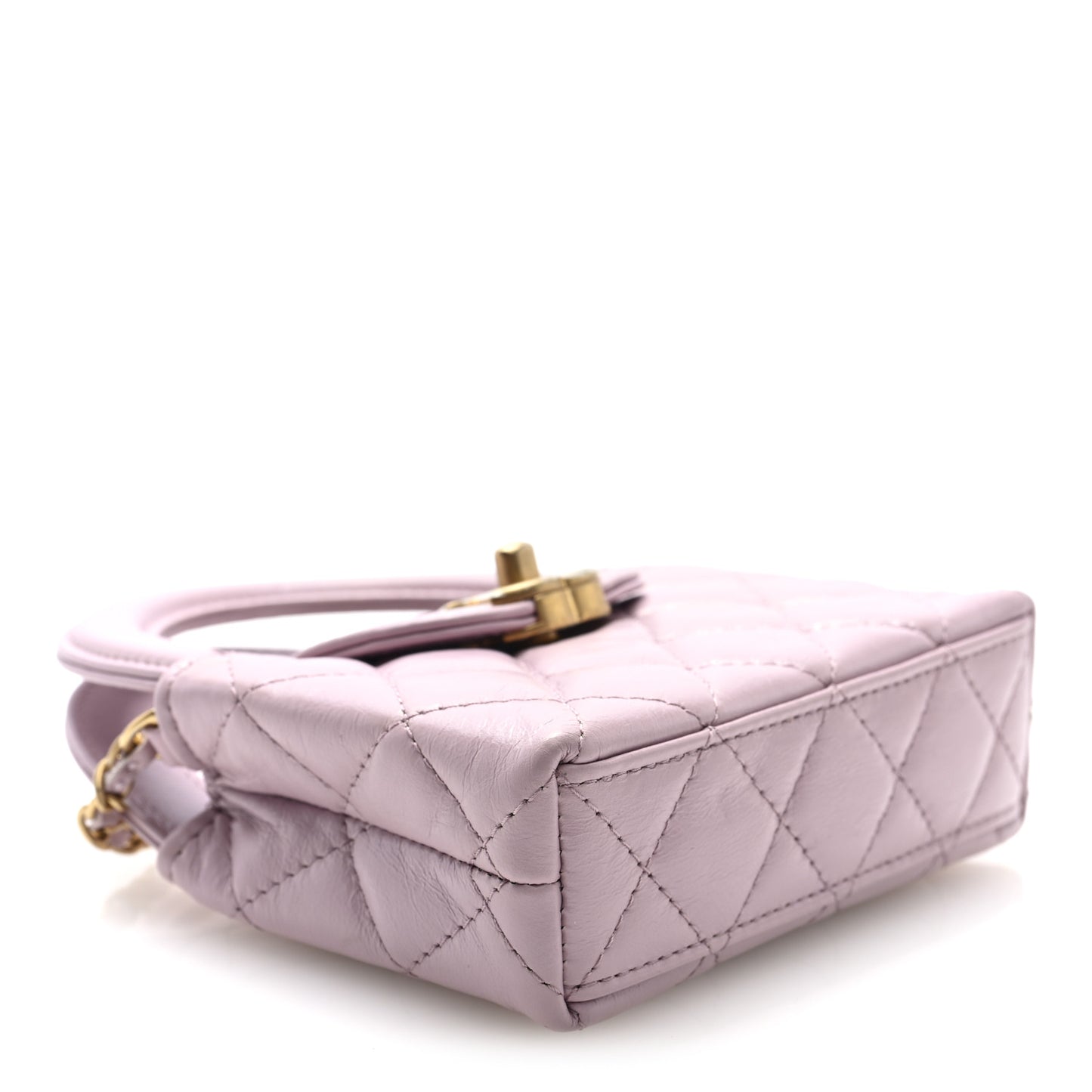 Shiny Aged Calfskin Quilted Mini Nano Kelly Shopper Light Pink