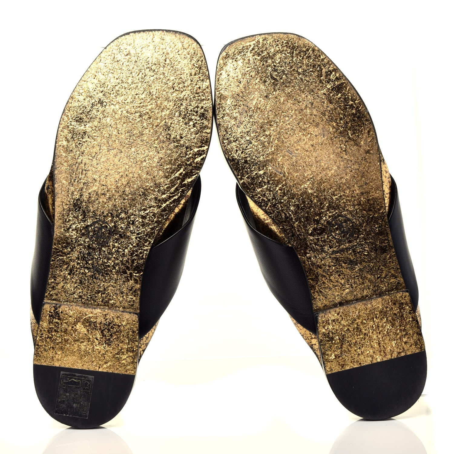 Chanel Lambskin CC Cross Strap Mule Sandals 36 Black Gold 6 of 10