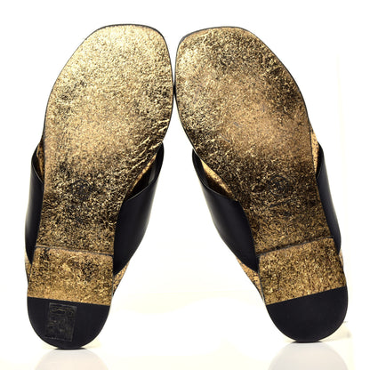 Chanel Lambskin CC Cross Strap Mule Sandals 36 Black Gold 6 of 10