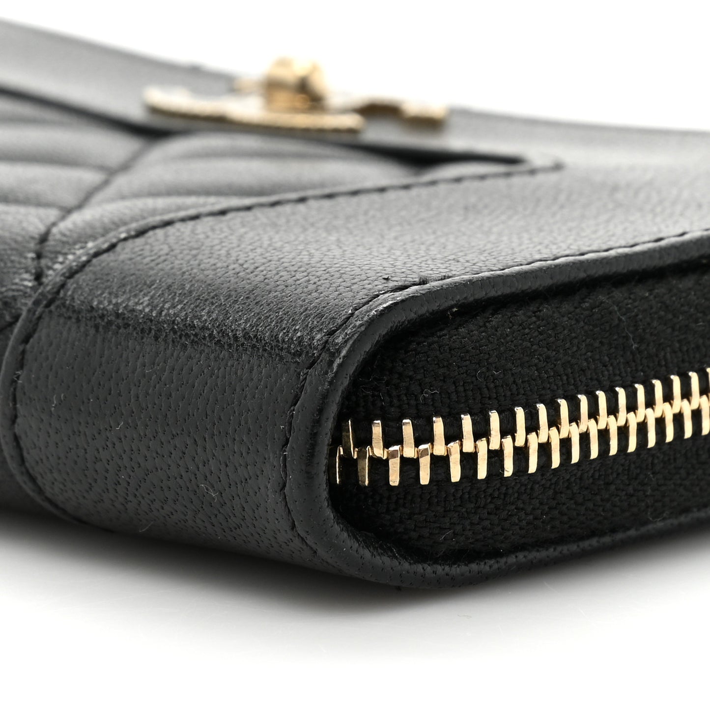 Sheepskin Quilted Mademoiselle Vintage Zip Around Wallet Black