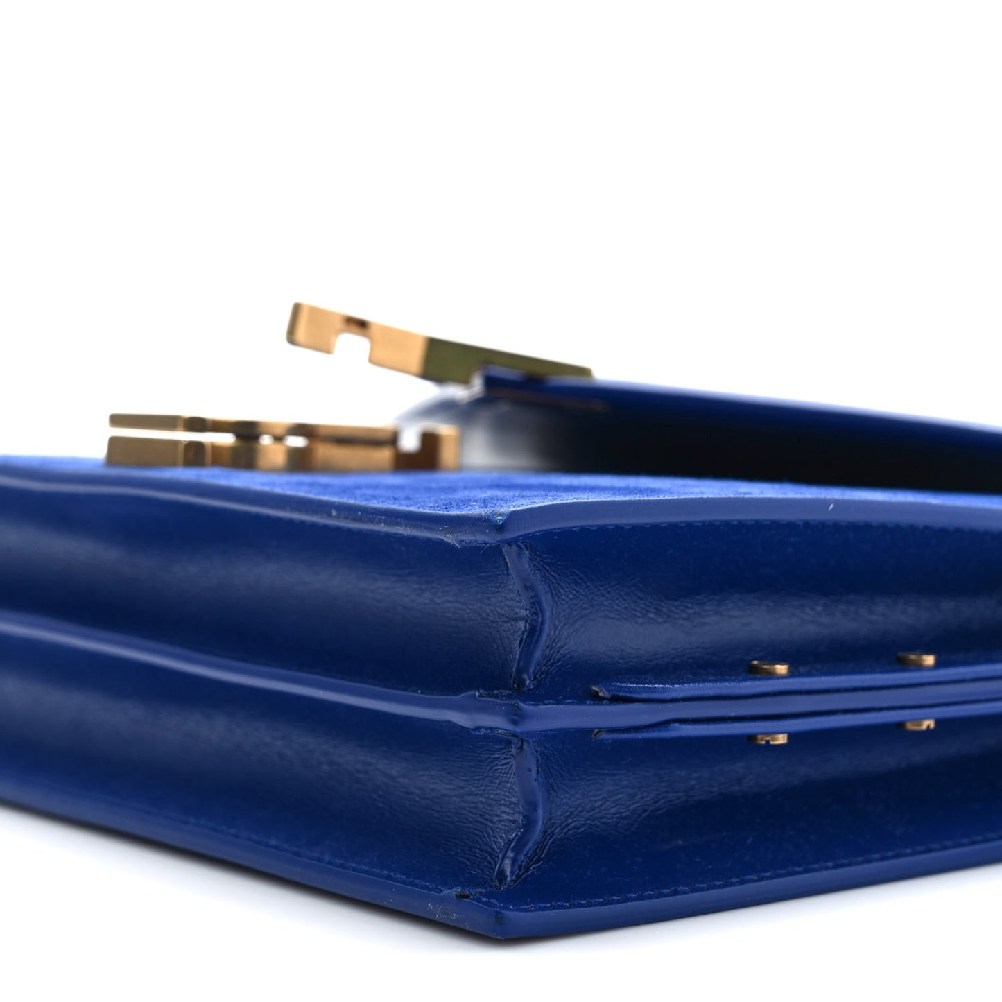 Smooth Calfskin Suede Monogram Cassandra Clasp Bag Bleu Saphir