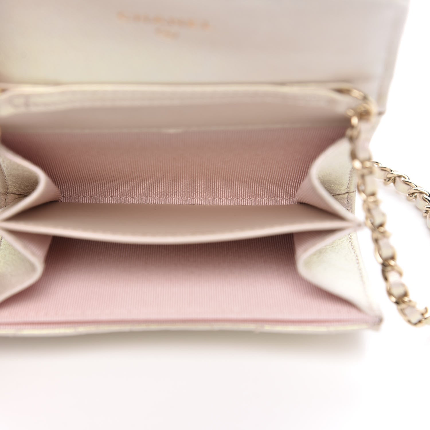 Chanel Iridescent Lambskin Quilted Flap Card Holder On Chain Ivory 5 of 9