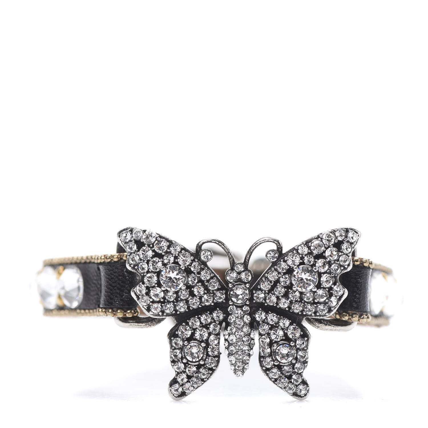Gucci Calfskin Crystal Butterfly Bracelet Black 1 of 6