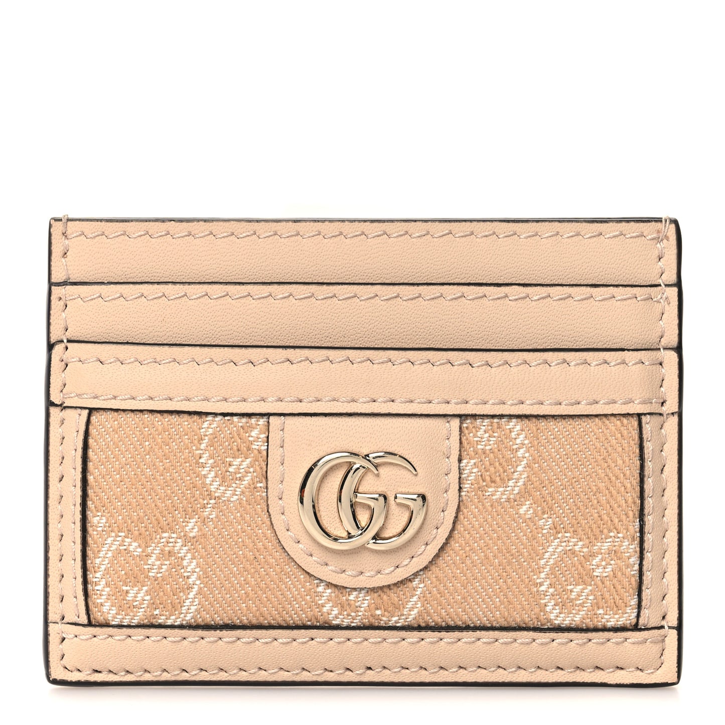 Monogram Textured Dollar Calfskin Ophidia Card Holder Light Beige Denim