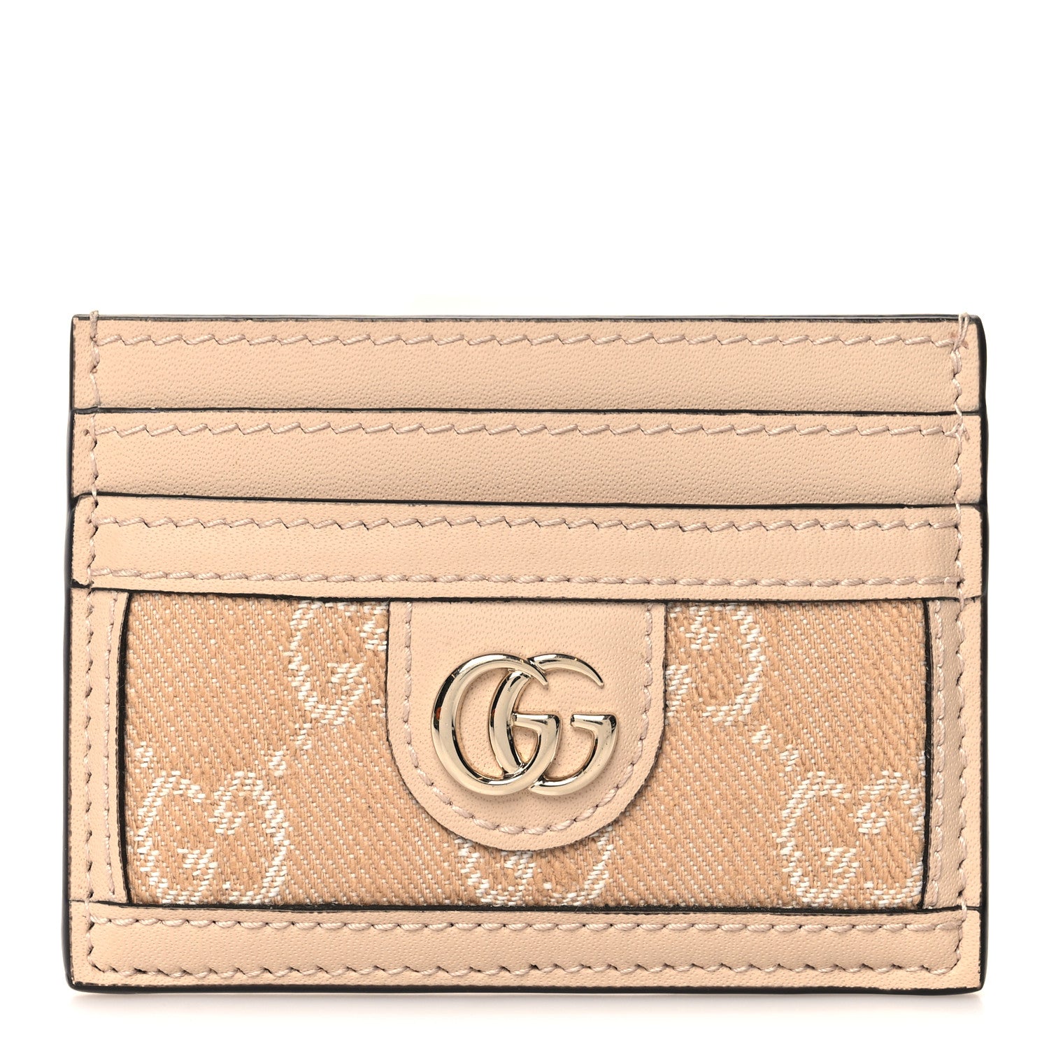 Gucci Monogram Textured Dollar Calfskin Ophidia Card Holder Light Beige Denim 1 of 7